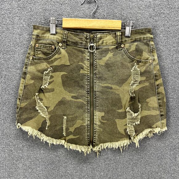DANCE & MARVEL Skirt Womens Medium Army Green Camouflage Mini Distressed Y2K - Picture 1 of 14